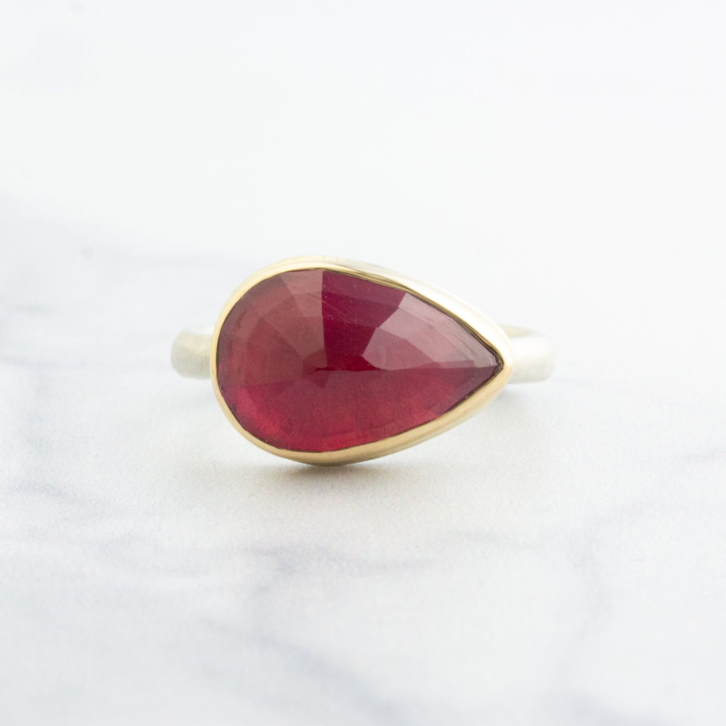 Sterling & 14K Gold Teardrop African Ruby Ring