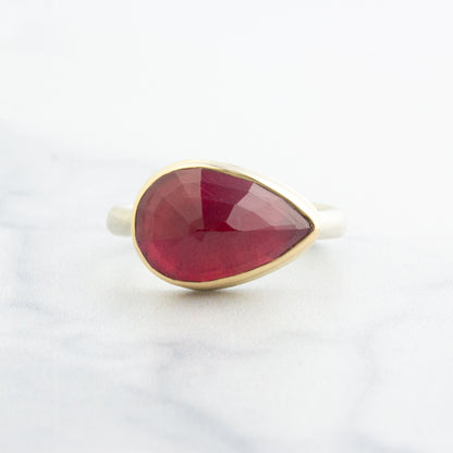 Sterling & 14K Gold Teardrop African Ruby Ring