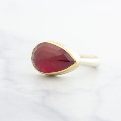 Sterling & 14K Gold Teardrop African Ruby Ring