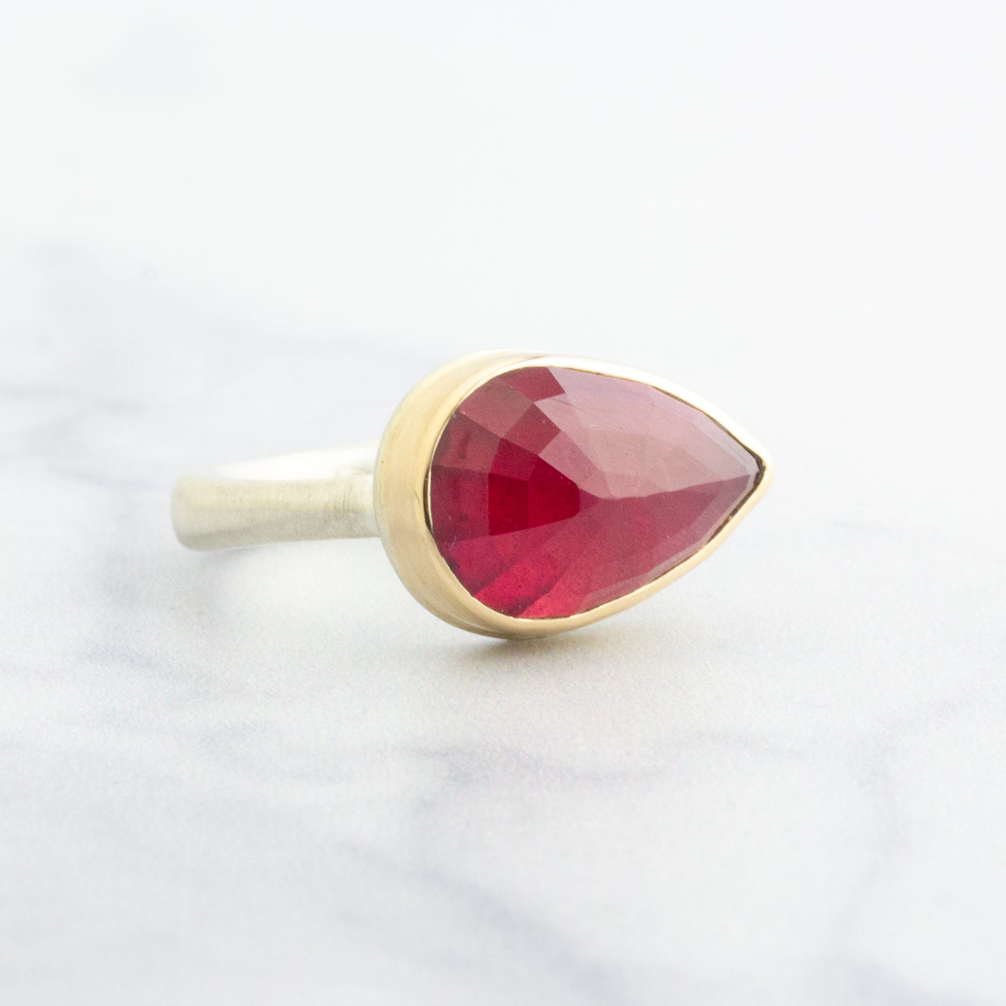 Sterling & 14K Gold Teardrop African Ruby Ring