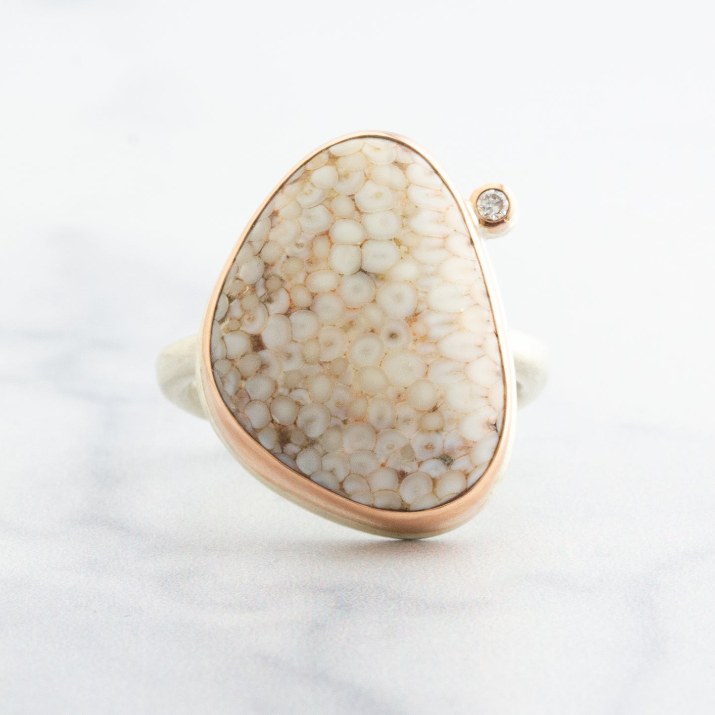 Sterling & 14K Rose Gold Snakeskin Agate & Diamond Ring