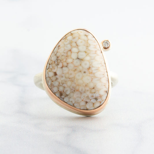 Sterling & 14K Rose Gold Snakeskin Agate & Diamond Ring