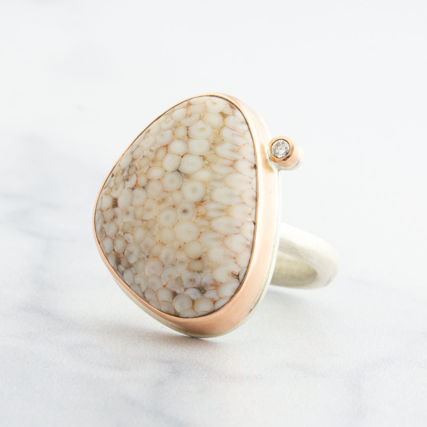 Sterling & 14K Rose Gold Snakeskin Agate & Diamond Ring