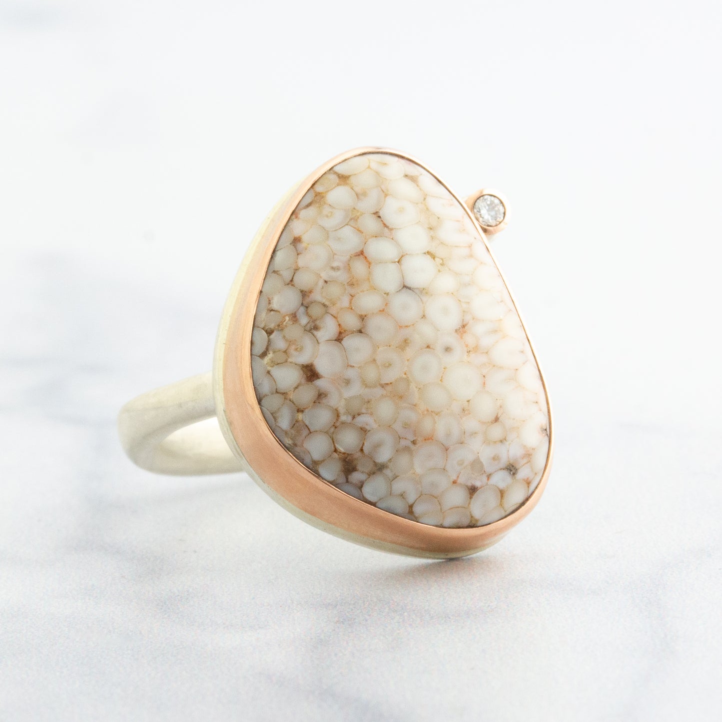 Sterling & 14K Rose Gold Snakeskin Agate & Diamond Ring