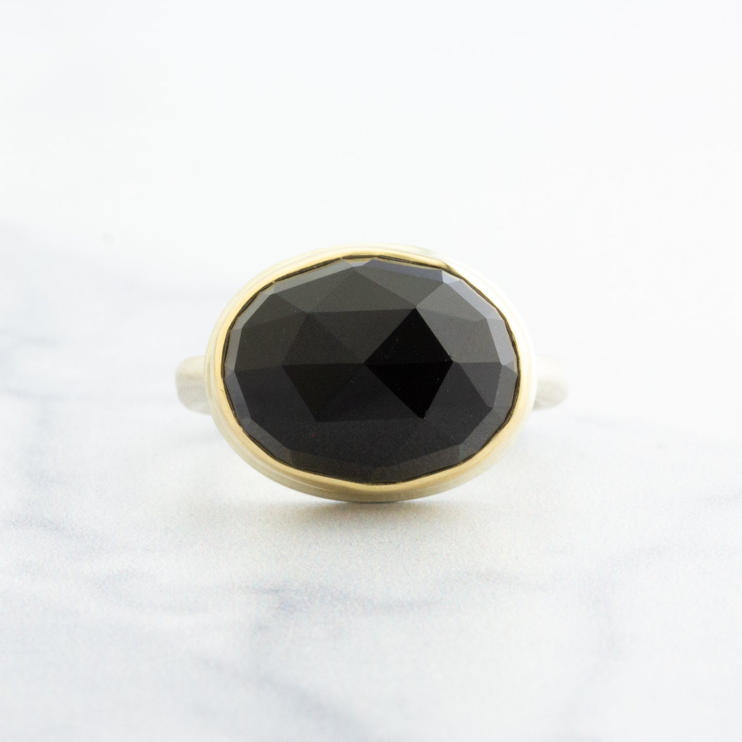 Sterling & 14K Gold Small Black Onyx Ring