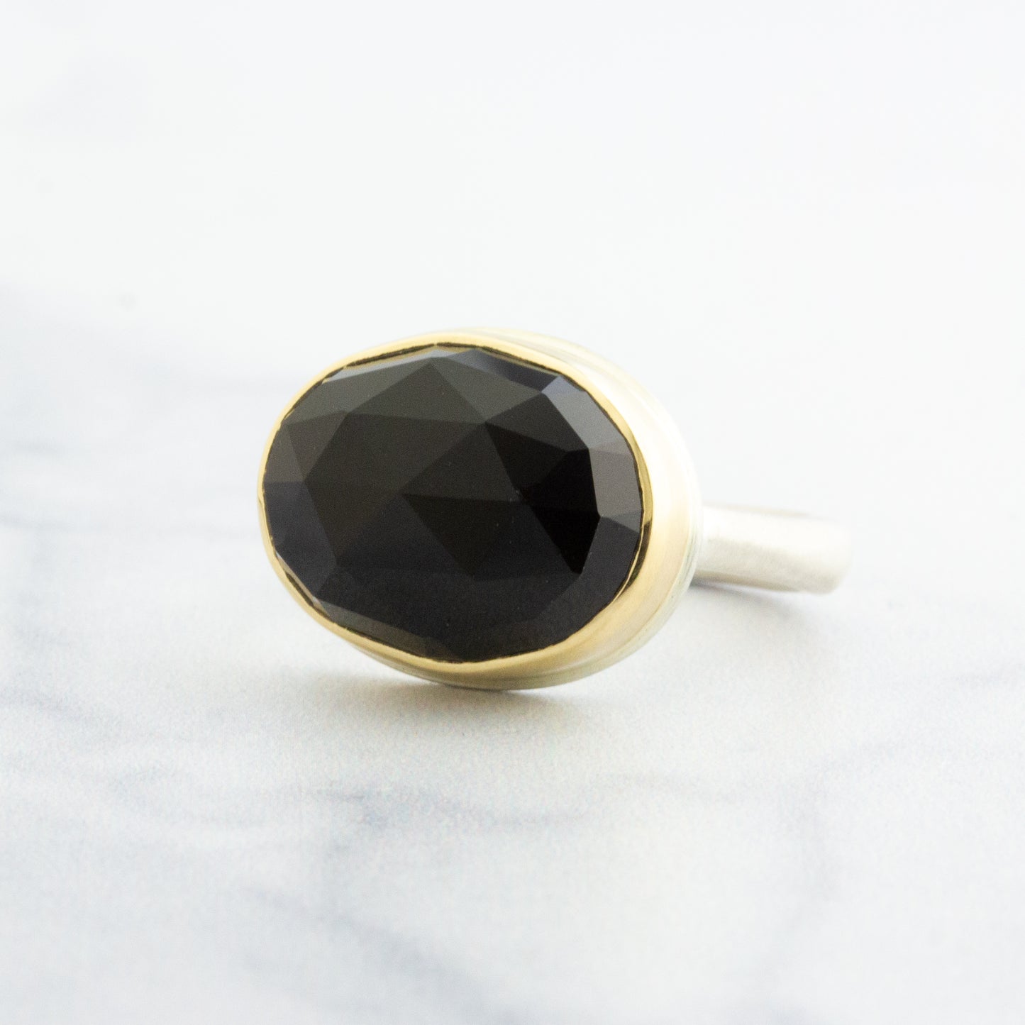 Sterling & 14K Gold Small Black Onyx Ring