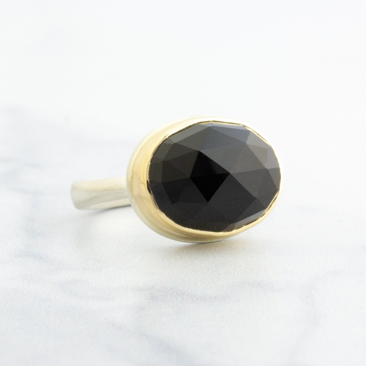 Sterling & 14K Gold Small Black Onyx Ring