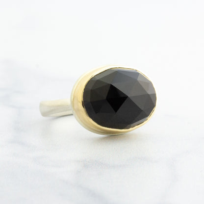 Sterling & 14K Gold Small Black Onyx Ring