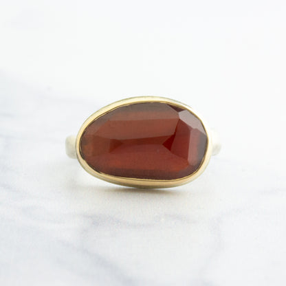 Sterling & 14K Gold Faceted Hessonite Garnet Ring