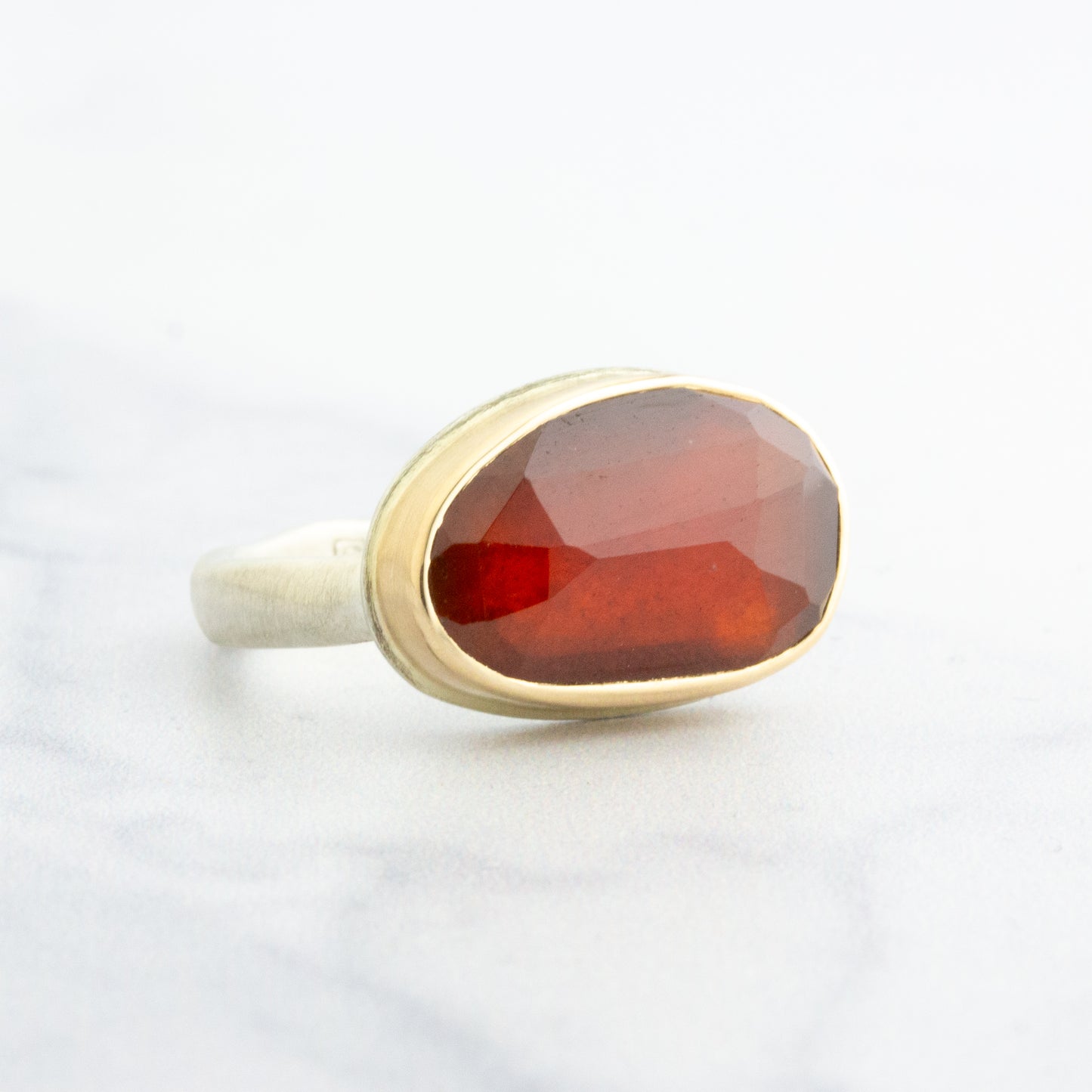 Sterling & 14K Gold Faceted Hessonite Garnet Ring