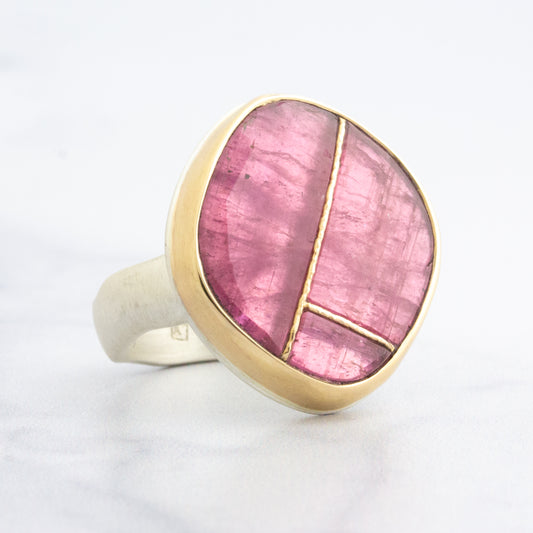 Sterling & 14K Golden Fusion Pink Tourmaline Ring