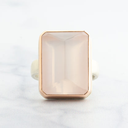 Sterling & 14K Rose Gold Rectangular Rose Quartz Ring