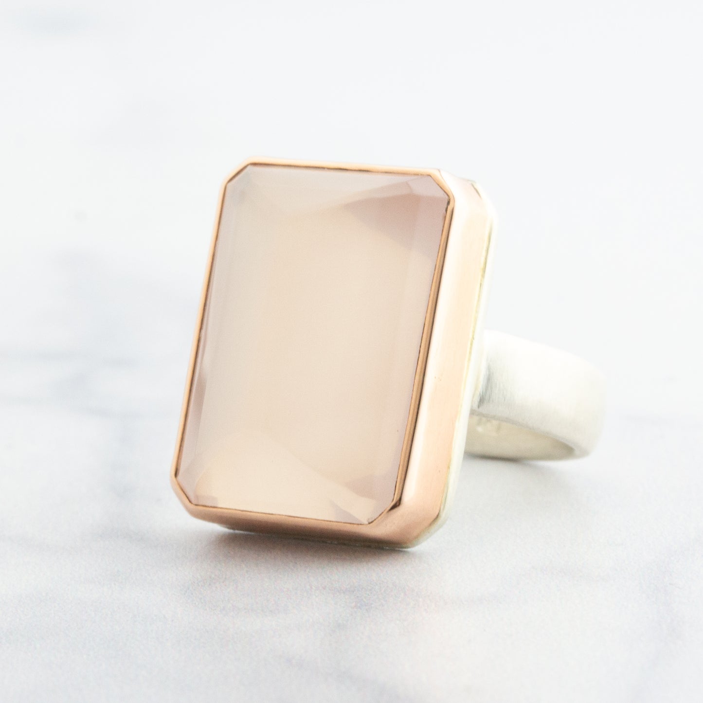 Sterling & 14K Rose Gold Rectangular Rose Quartz Ring