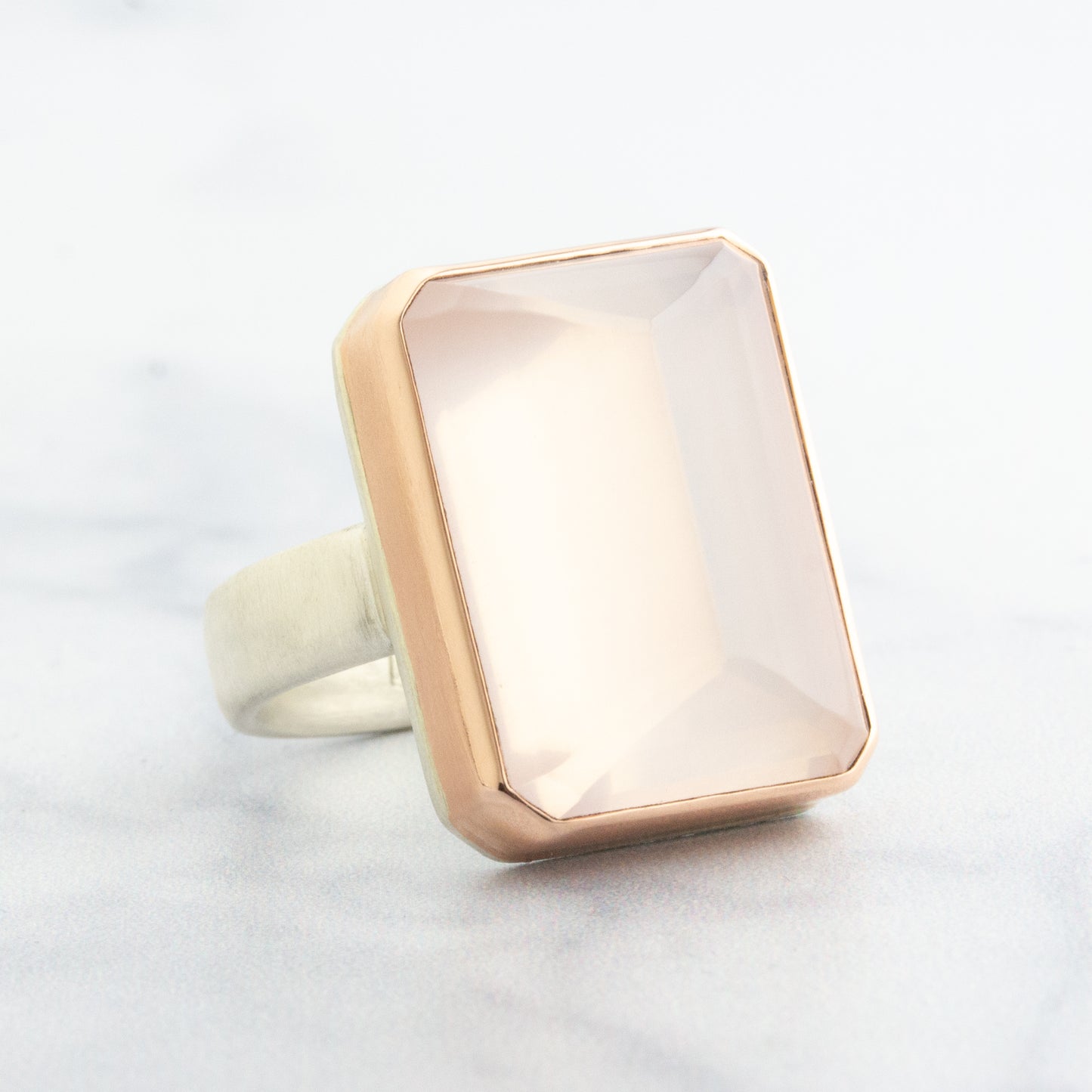 Sterling & 14K Rose Gold Rectangular Rose Quartz Ring