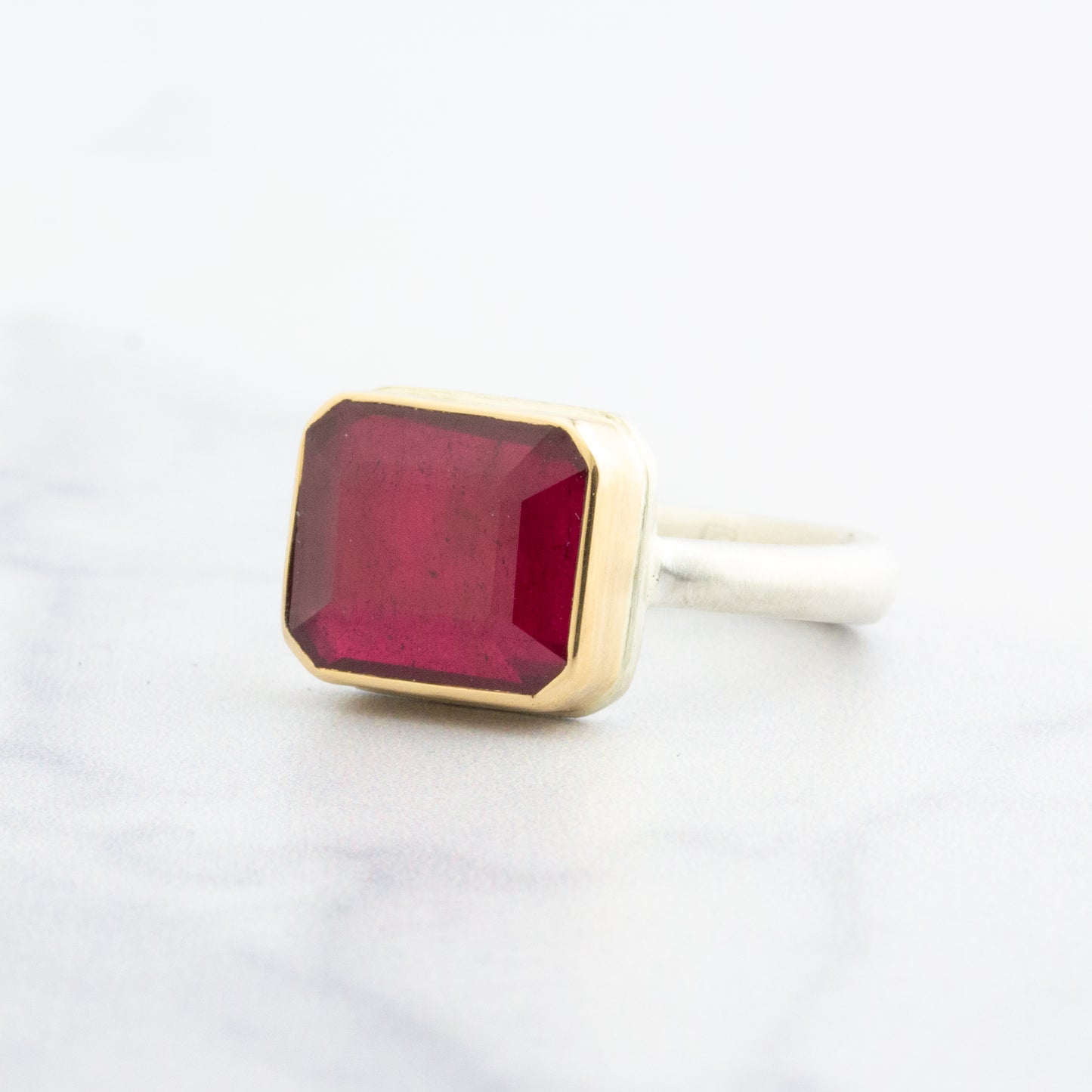 Sterling & 14K Gold Rectangular African Ruby Ring