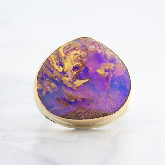 Sterling & 14K Gold Lotus Boulder Opal Ring