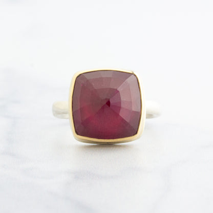 Sterling & 14K Gold Square African Ruby Ring