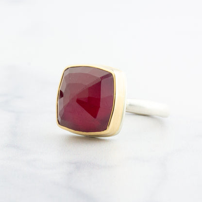 Sterling & 14K Gold Square African Ruby Ring