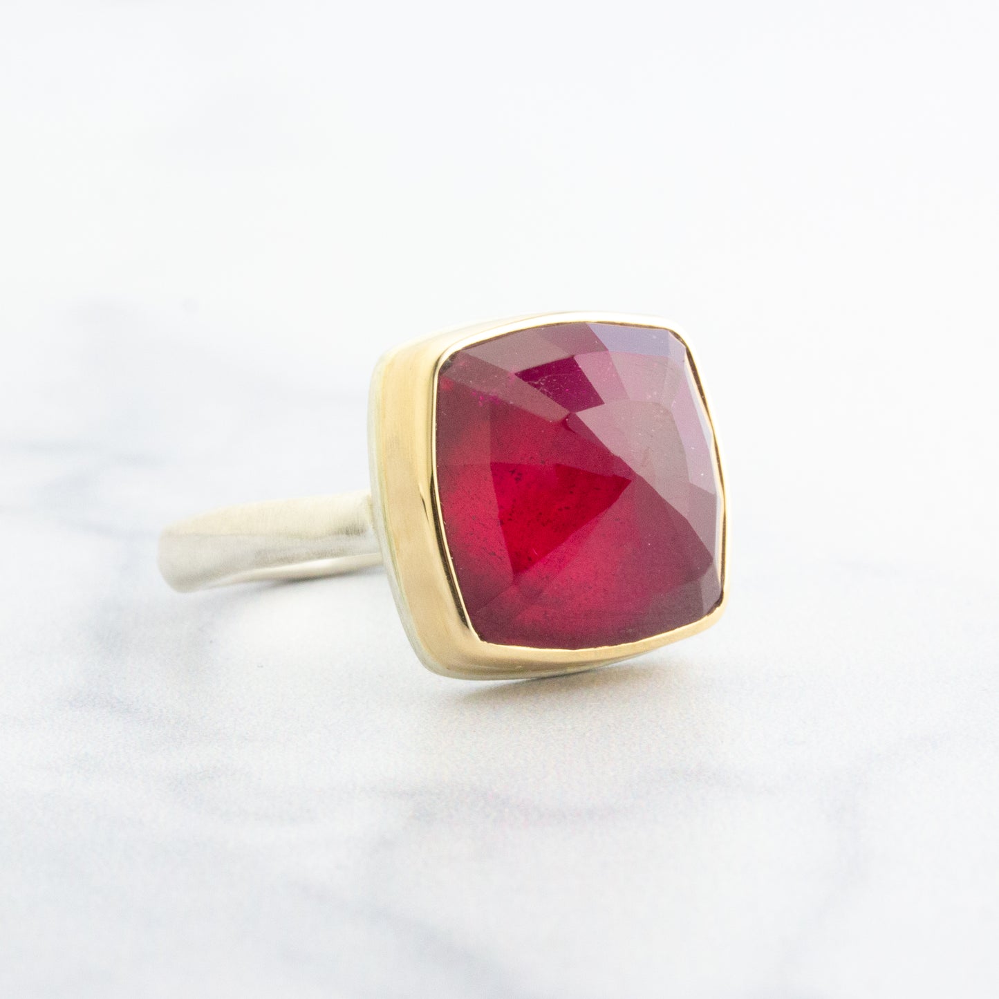 Sterling & 14K Gold Square African Ruby Ring