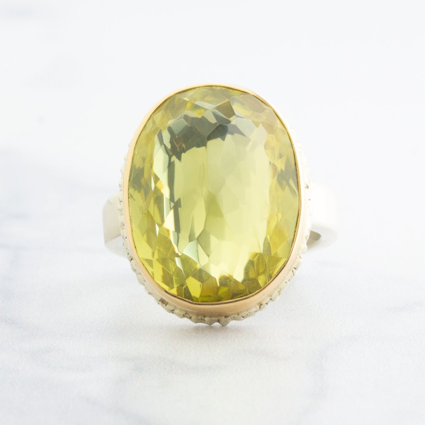 Sterling Lava Edge & 14K Gold Oval Lemon Quartz Ring