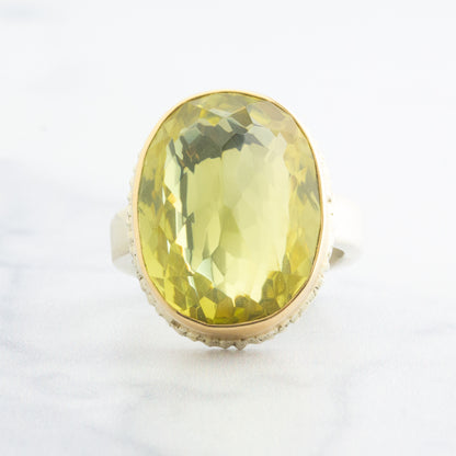 Sterling Lava Edge & 14K Gold Oval Lemon Quartz Ring