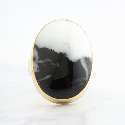 Sterling & 14K Gold Oval White Buffalo Turquoise Ring