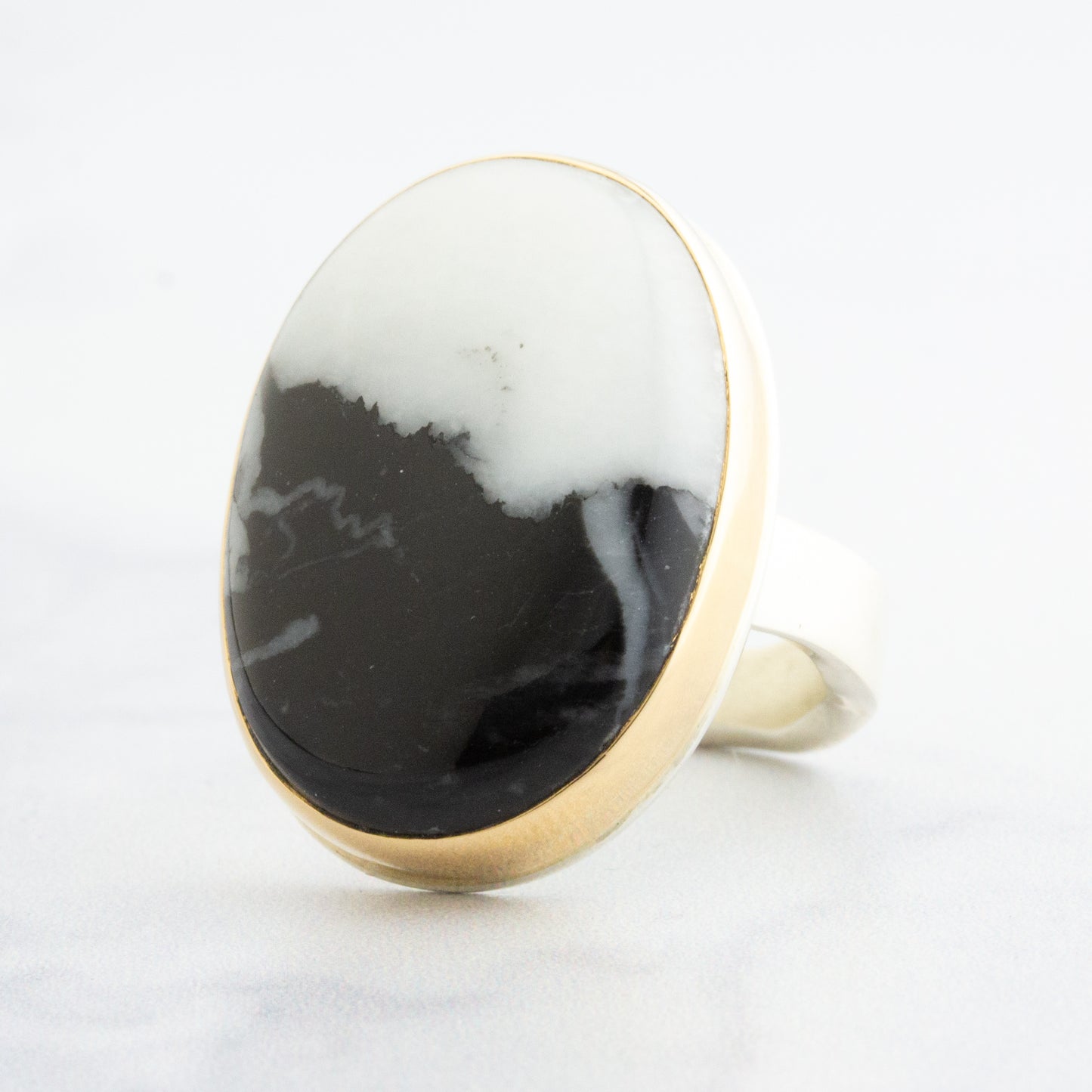 Sterling & 14K Gold Oval White Buffalo Turquoise Ring