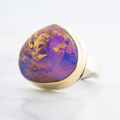 Sterling & 14K Gold Lotus Boulder Opal Ring