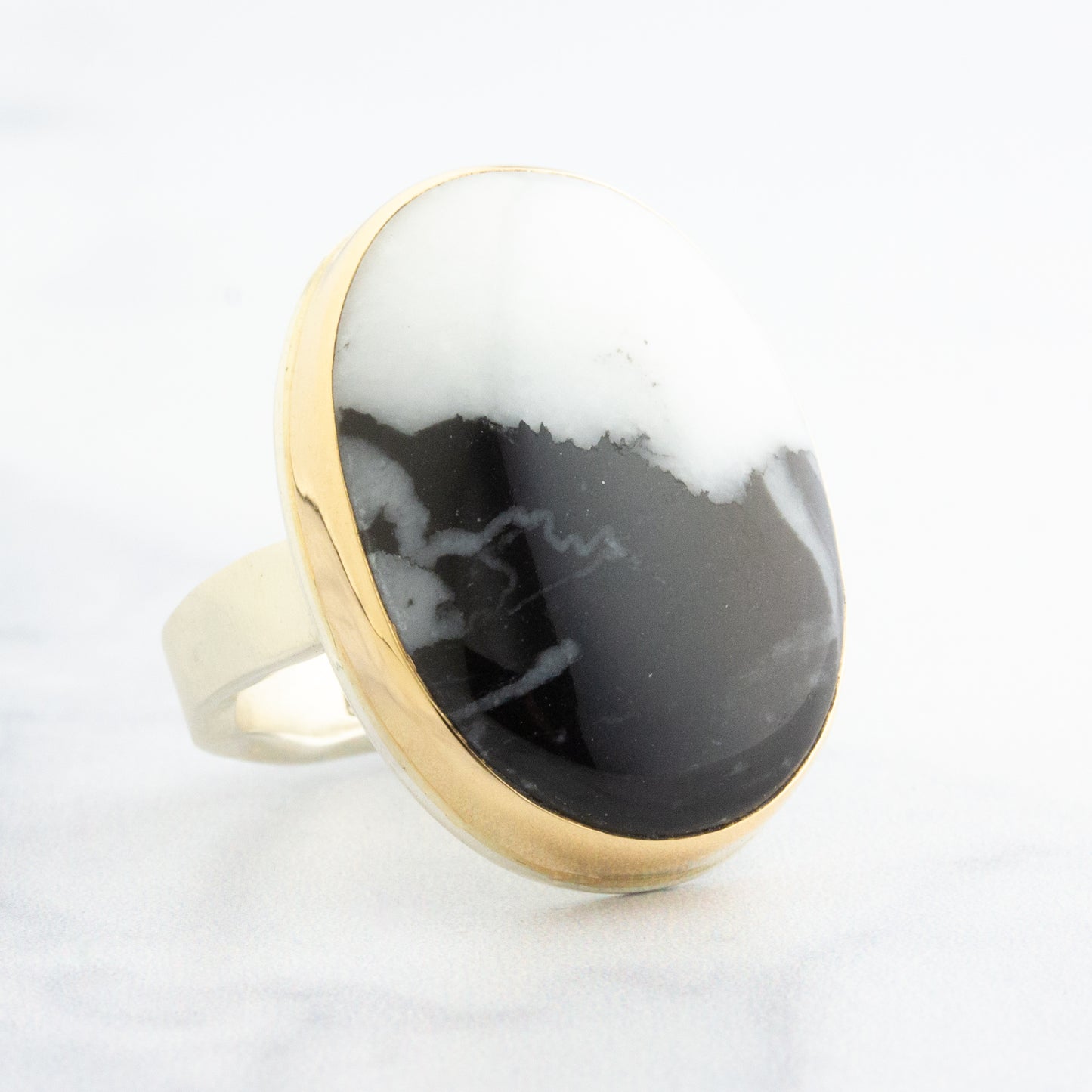 Sterling & 14K Gold Oval White Buffalo Turquoise Ring