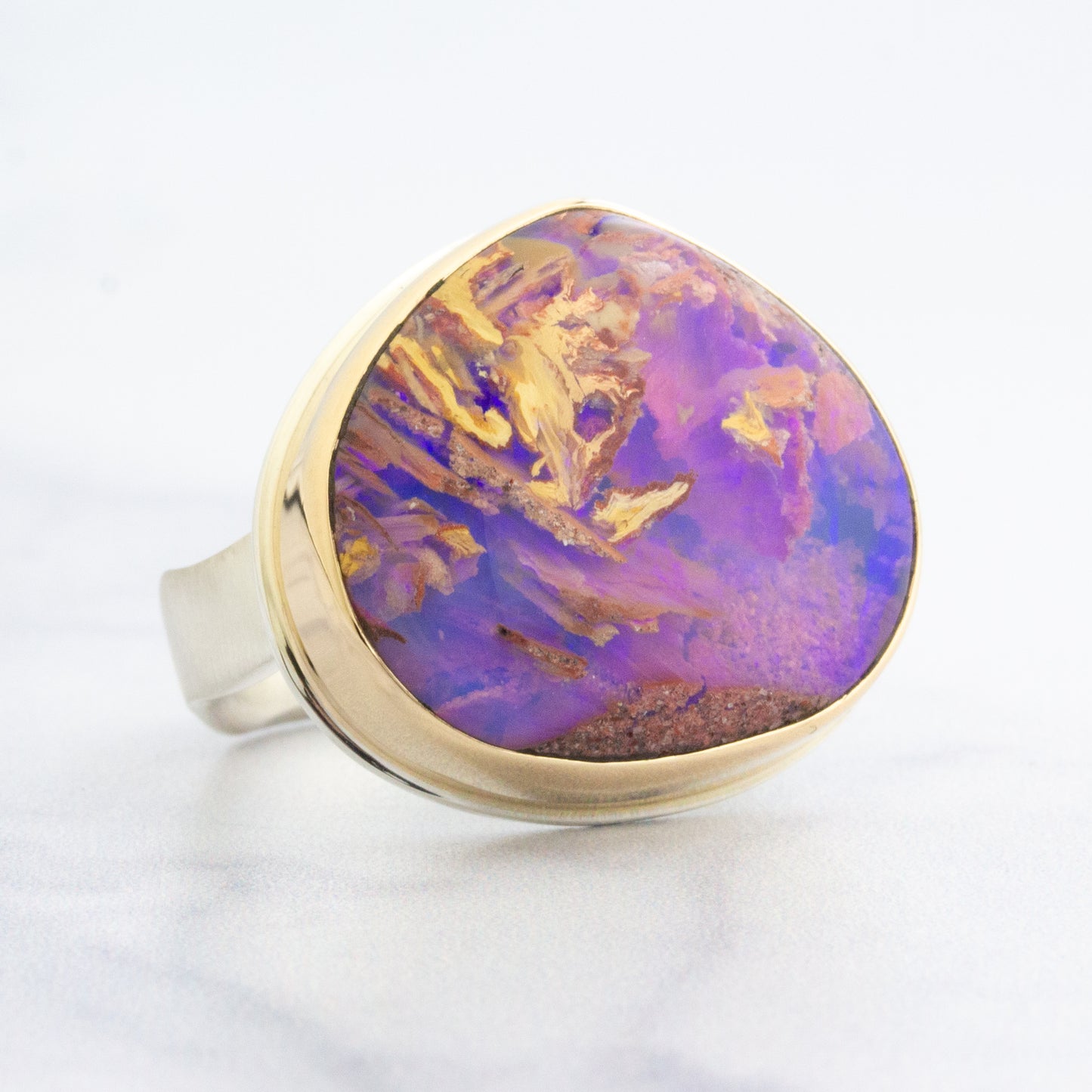 Sterling & 14K Gold Lotus Boulder Opal Ring