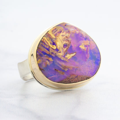 Sterling & 14K Gold Lotus Boulder Opal Ring