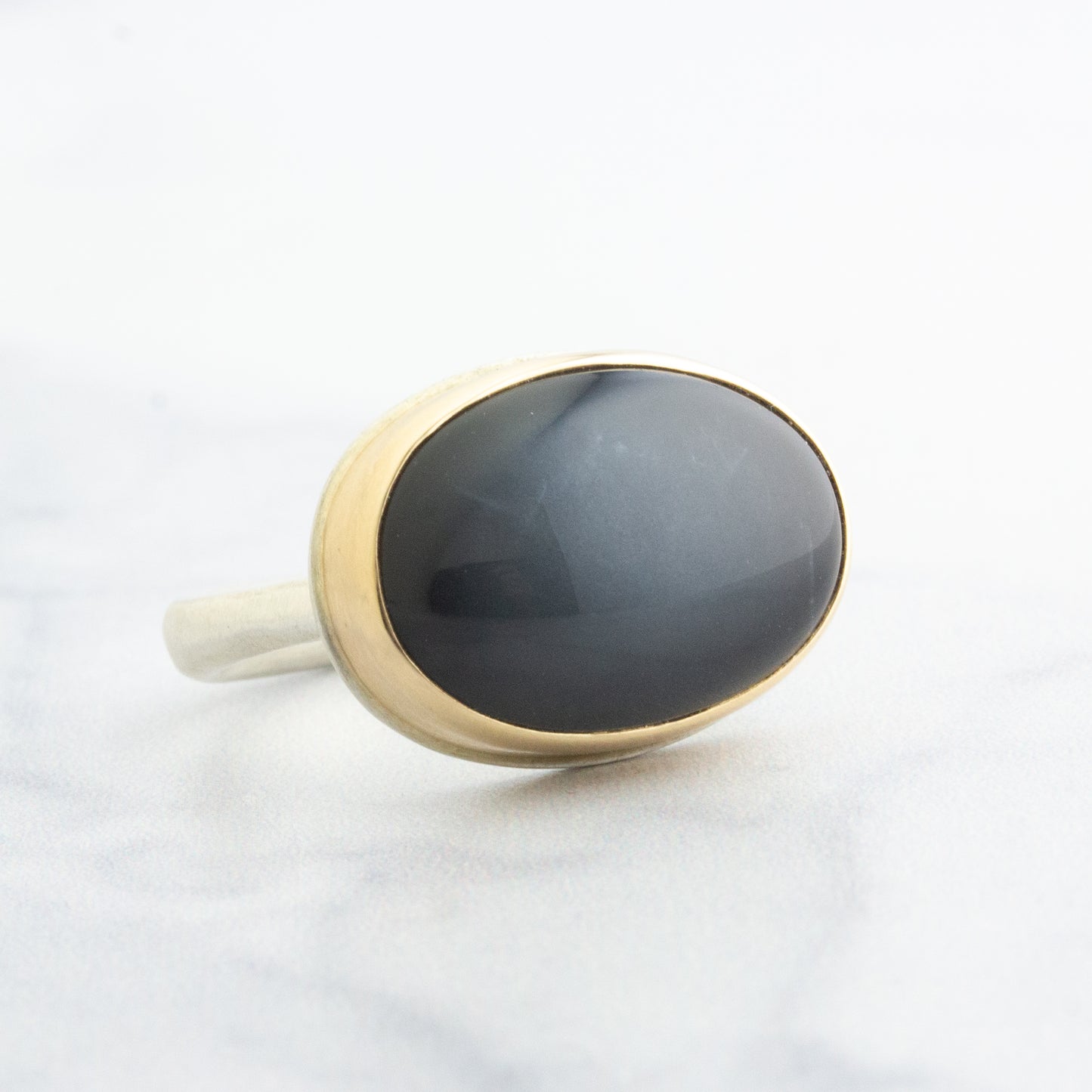 Sterling & 14K Gold Grey Moonstone Ring