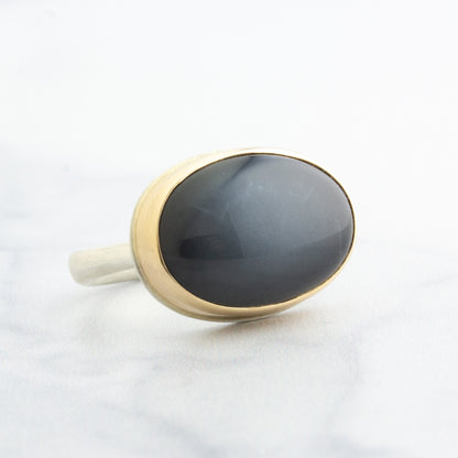 Sterling & 14K Gold Grey Moonstone Ring