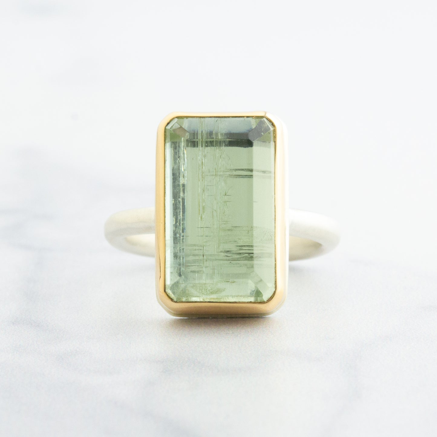 Sterling & 14K Gold Green Beryl Ring