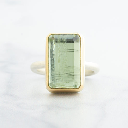 Sterling & 14K Gold Green Beryl Ring