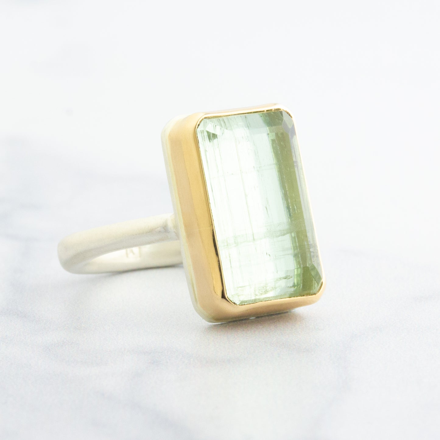 Sterling & 14K Gold Green Beryl Ring