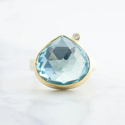 Sterling & 14K Gold Teardrop Sky Blue Topaz & Diamond Ring