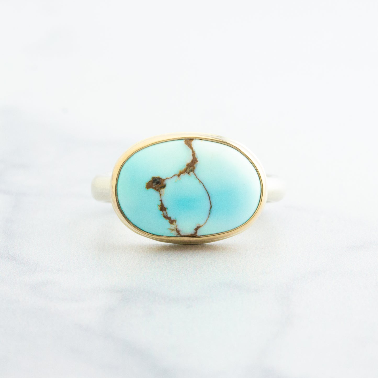 Sterling & 14K Gold Lone Mountain Turquoise Ring