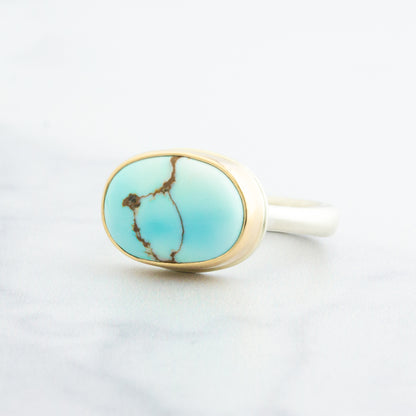 Sterling & 14K Gold Lone Mountain Turquoise Ring