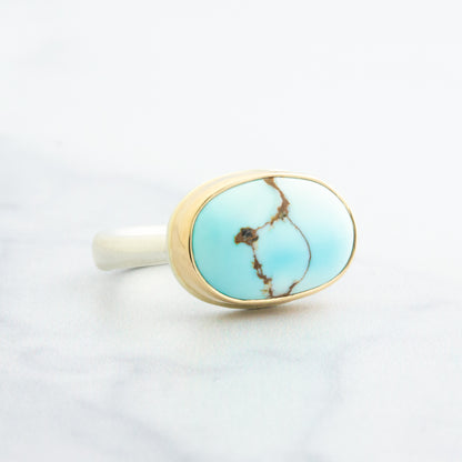 Sterling & 14K Gold Lone Mountain Turquoise Ring