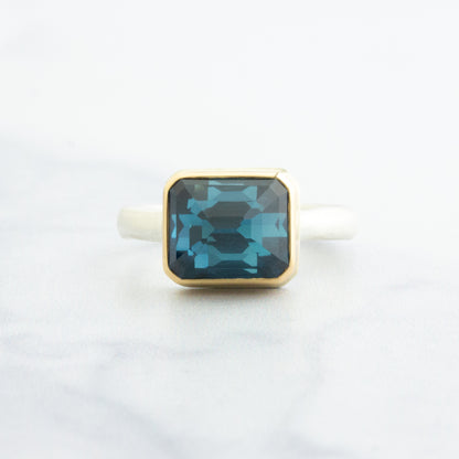 Sterling & 14K Gold Small London Blue Topaz Ring