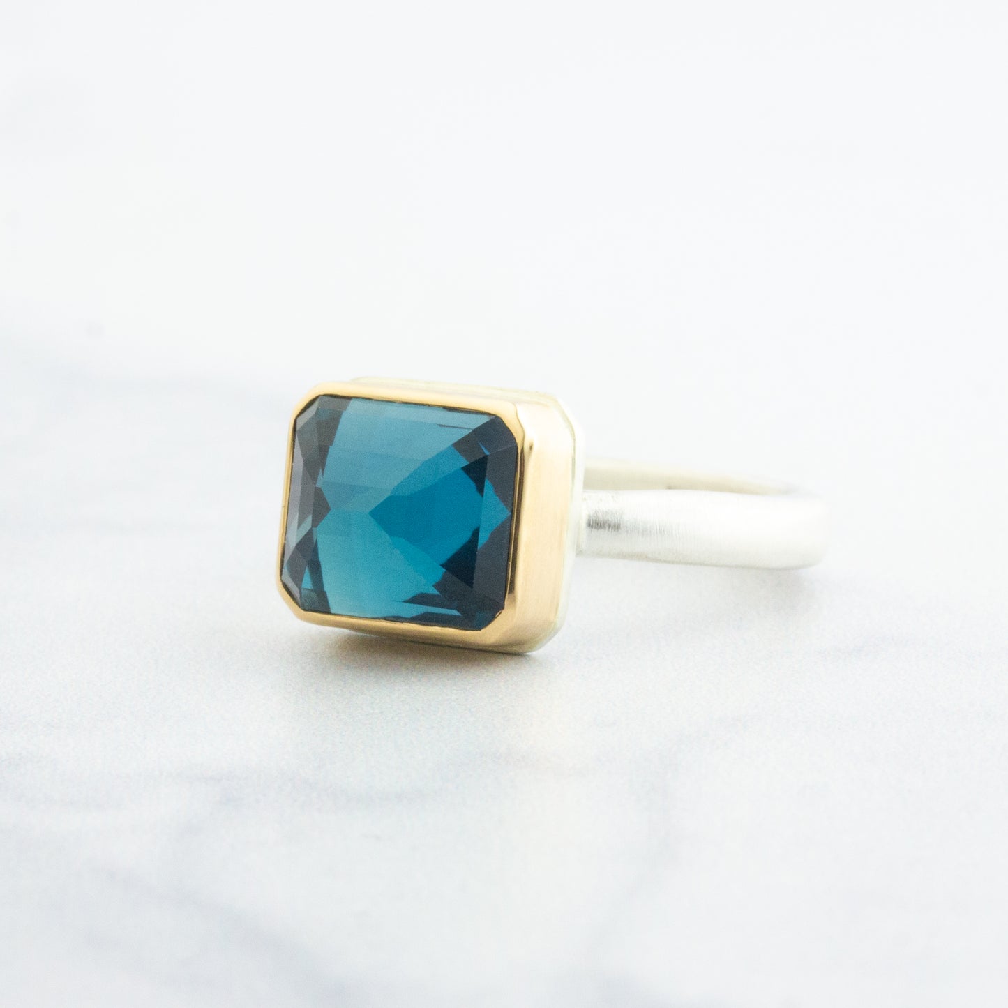 Sterling & 14K Gold Small London Blue Topaz Ring