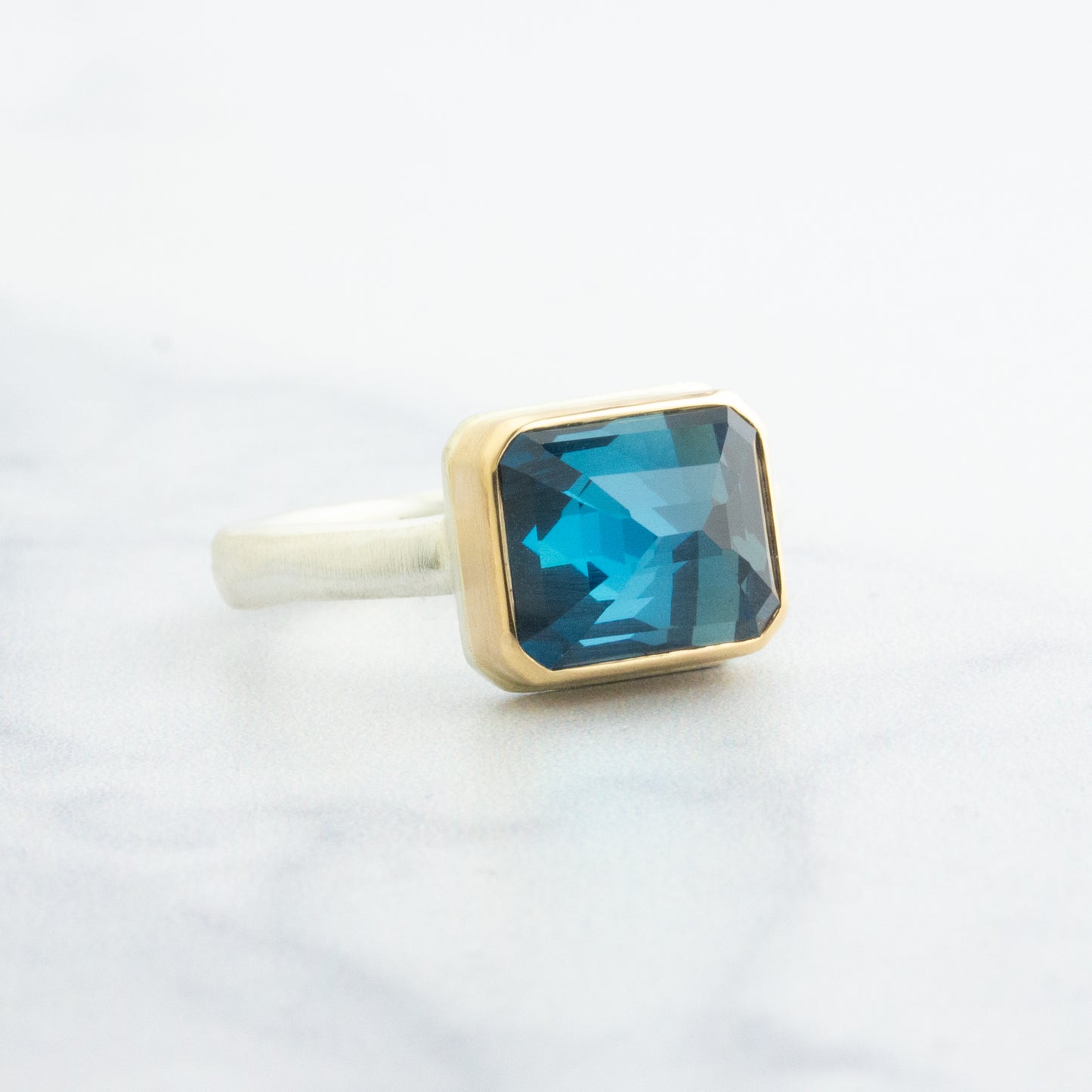 Sterling & 14K Gold Small London Blue Topaz Ring