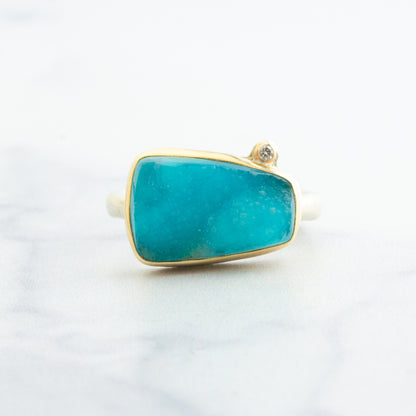 Sterling & 14K Gold Chrysocolla Drusy & Diamond Ring