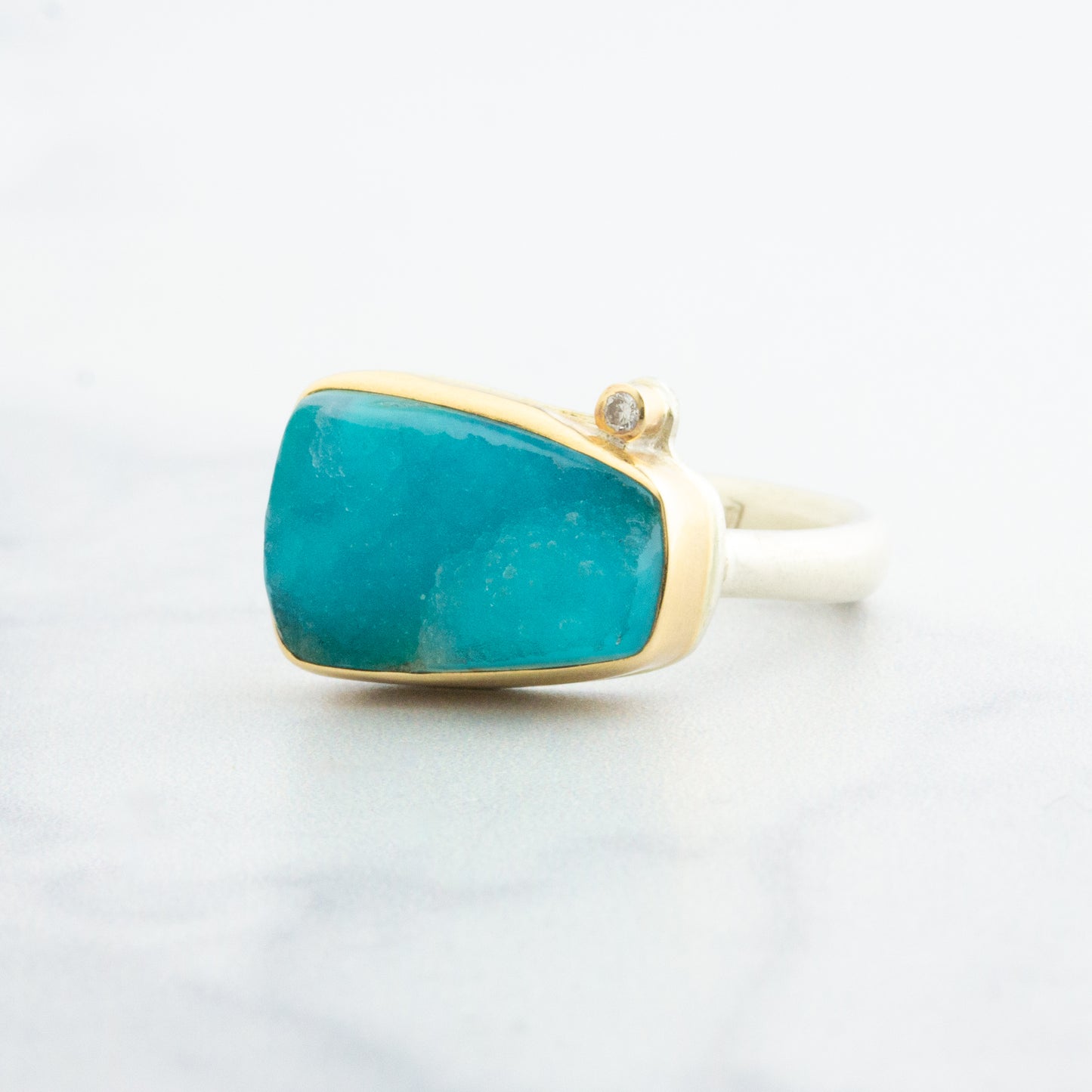 Sterling & 14K Gold Chrysocolla Drusy & Diamond Ring