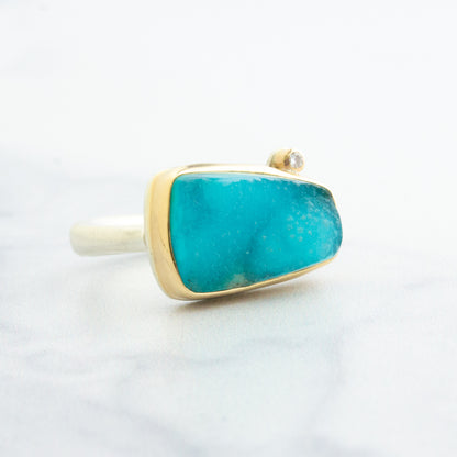 Sterling & 14K Gold Chrysocolla Drusy & Diamond Ring