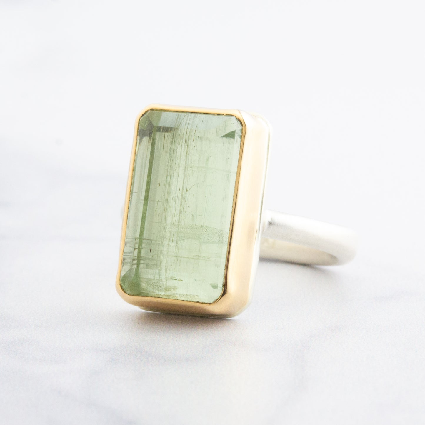 Sterling & 14K Gold Green Beryl Ring