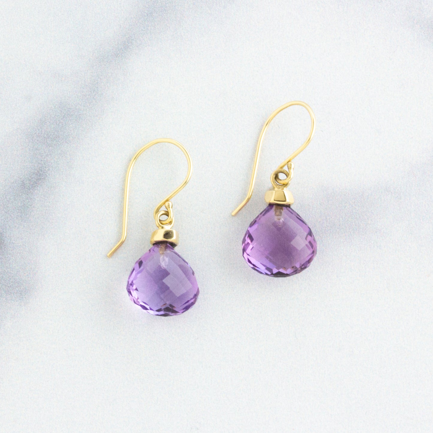 14K Gold Small Amethyst Drop Earrings