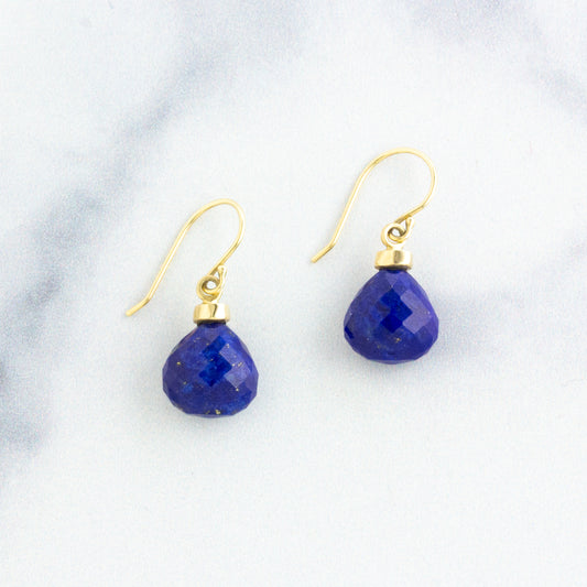 14K Gold Small Lapis Drop Earrings