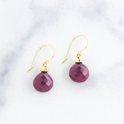 14K Gold Small Indian Ruby Drop Earrings